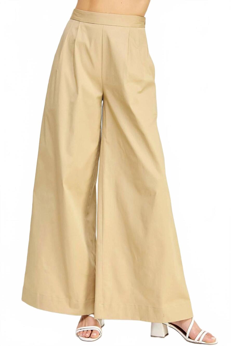 NEW STRUT & BOLT pleat detail wide leg twill pants in taupe